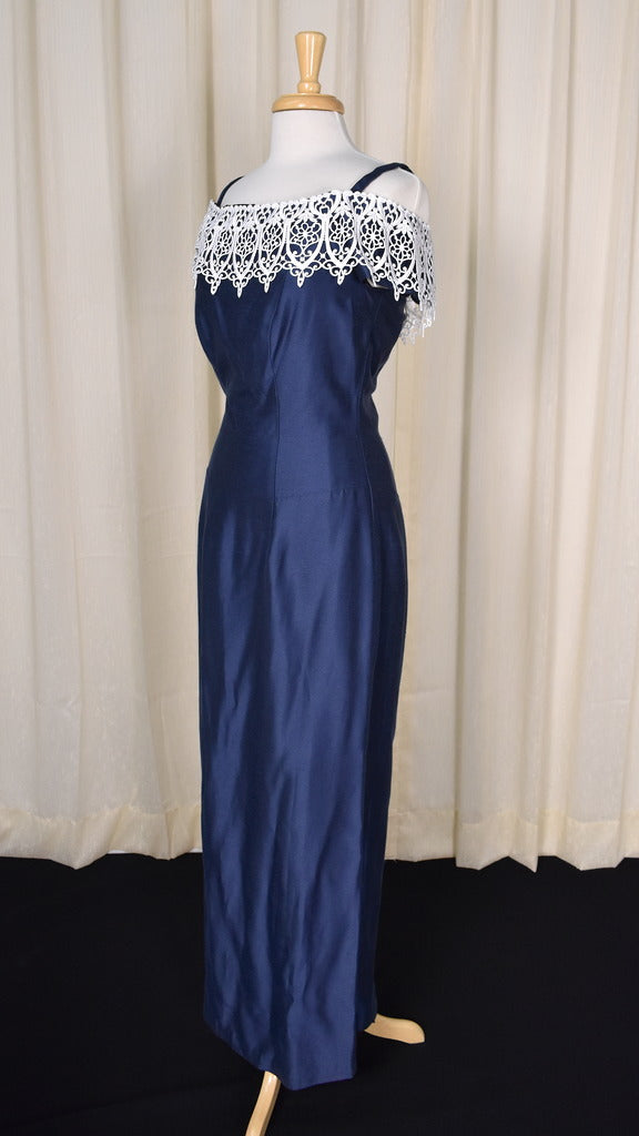 1990s Navy & Lace Vintage Maxi Dress 1990s Navy & Lace Vintage Maxi Dress