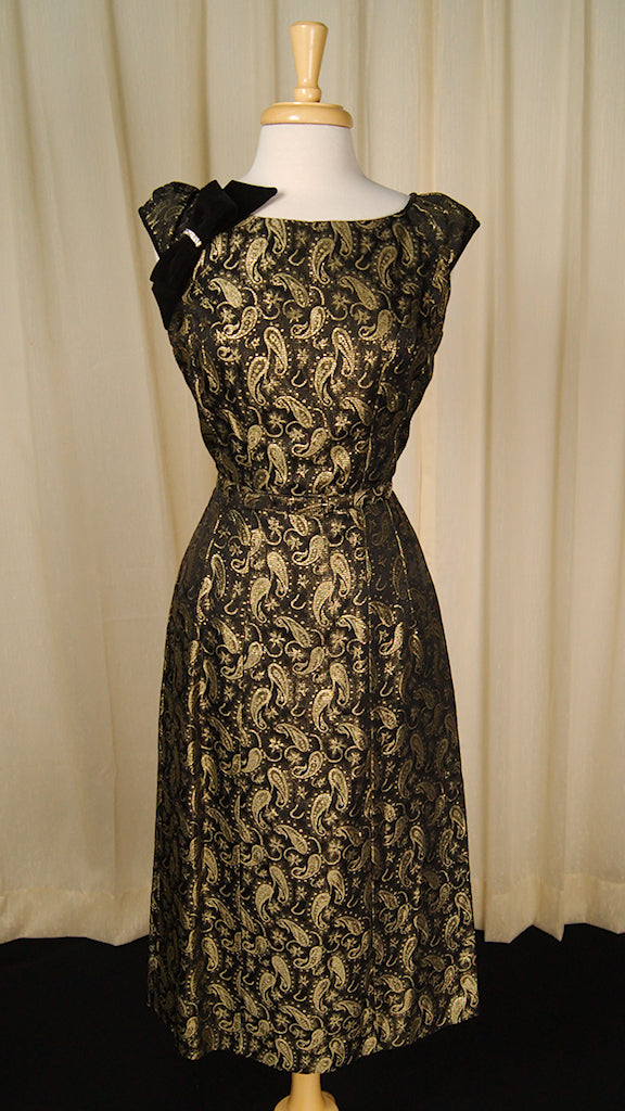 50s Gold Paisley Cocktail Dress Cats Like Us