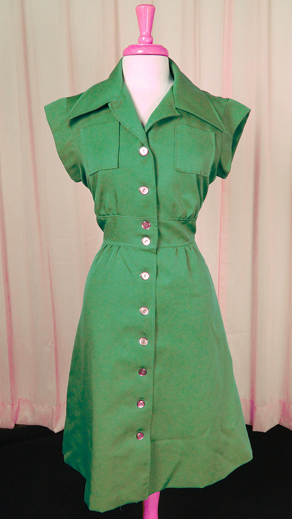 70s shirt dress 70s does 1940s Green Dress – Cats Like Us