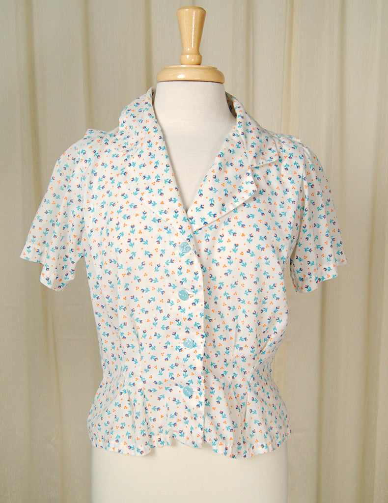 80s does 1940s Floral Blouse Cats Like Us