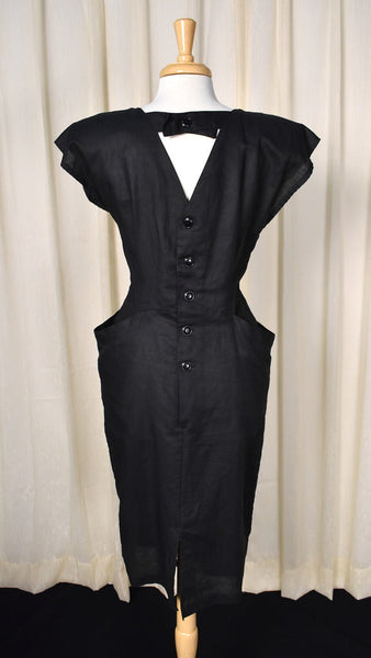 80s does 1940s Vintage LBD Button Dress Cats Like Us