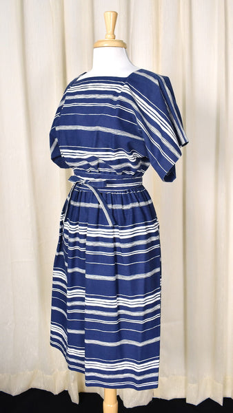 80s does 1940s Vintage Striped Dress Cats Like Us