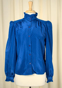 80s does 40s Blue Ruffle Blouse Cats Like Us