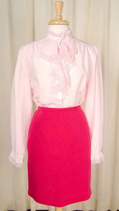 80s does 40s Pink Ruffle Blouse Cats Like Us