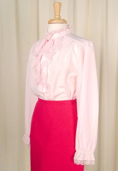 80s does 40s Pink Ruffle Blouse Cats Like Us