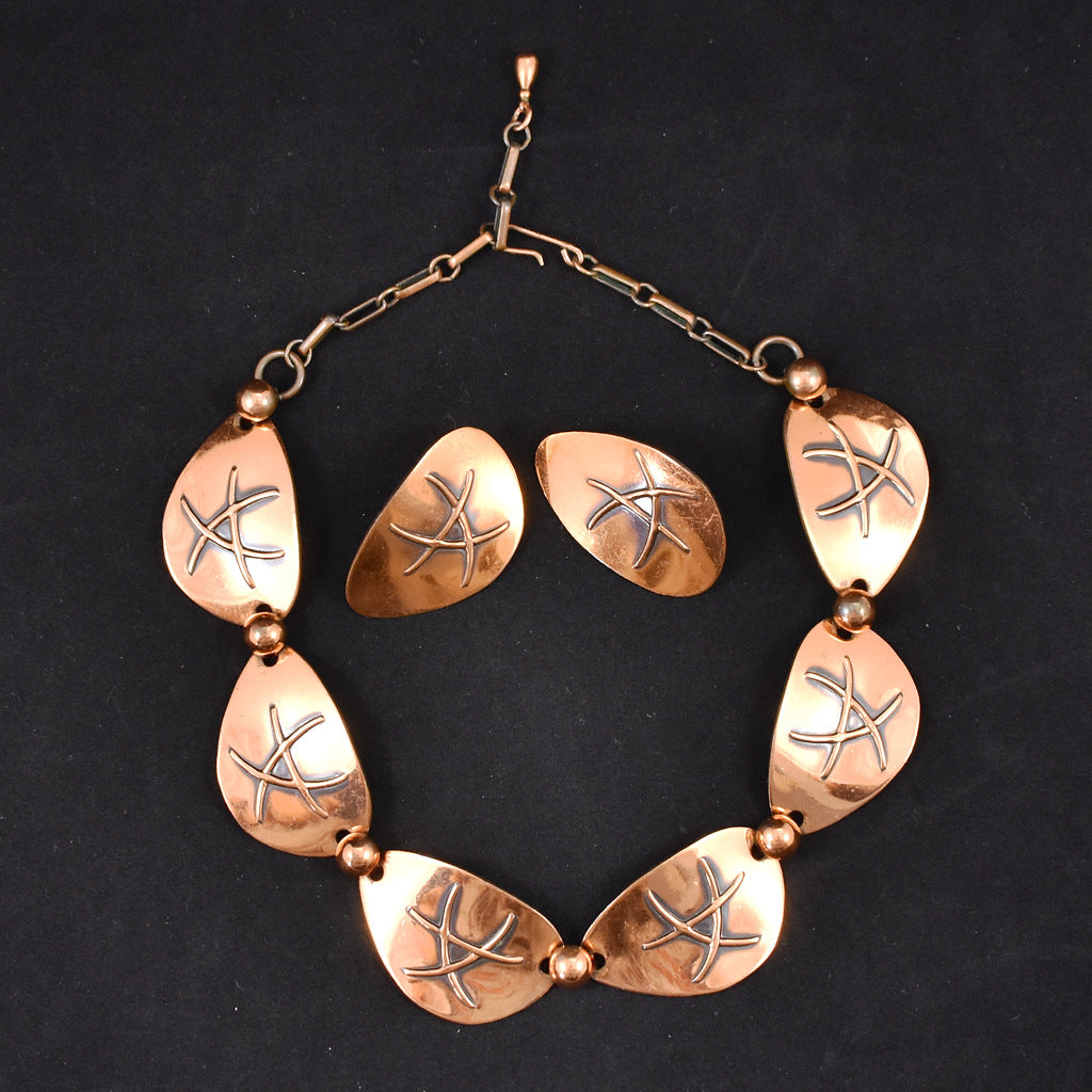 Abstract Vintage Copper Jewelry Set Cats Like Us