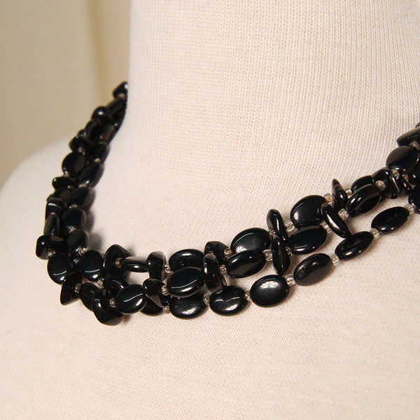 Black Bead Triple Necklace Cats Like Us