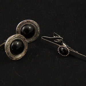 Black Stone Cufflinks & Tie Bar Cats Like Us