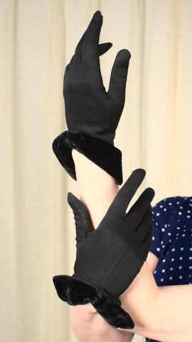 Black Velvet Cuff Gloves Cats Like Us