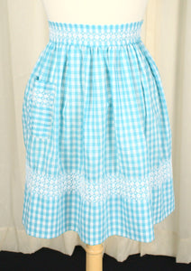 Blue Gingham Embroidered Vintage Apron Cats Like Us