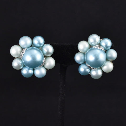 Blue Pearl Cluster Vintage Earrings Cats Like Us