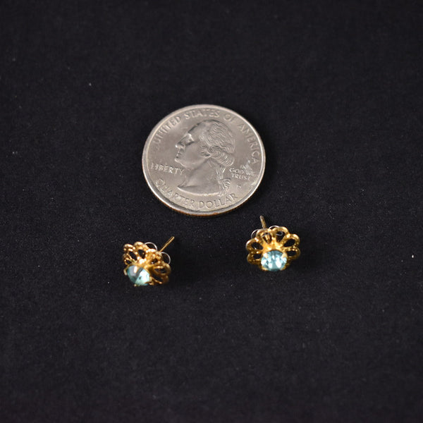Blue Rhinestone Flower Vintage Earrings Cats Like Us