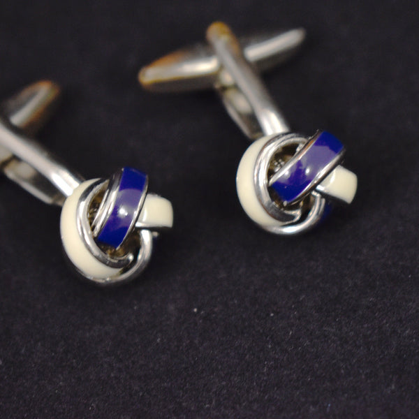 Blue & White Knot Vintage Cuff Links Cats Like Us