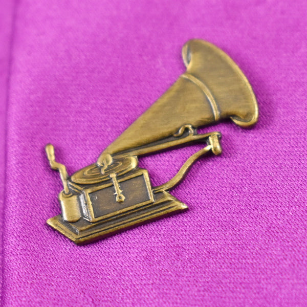 Brass Phonograph Tie Tack Cats Like Us