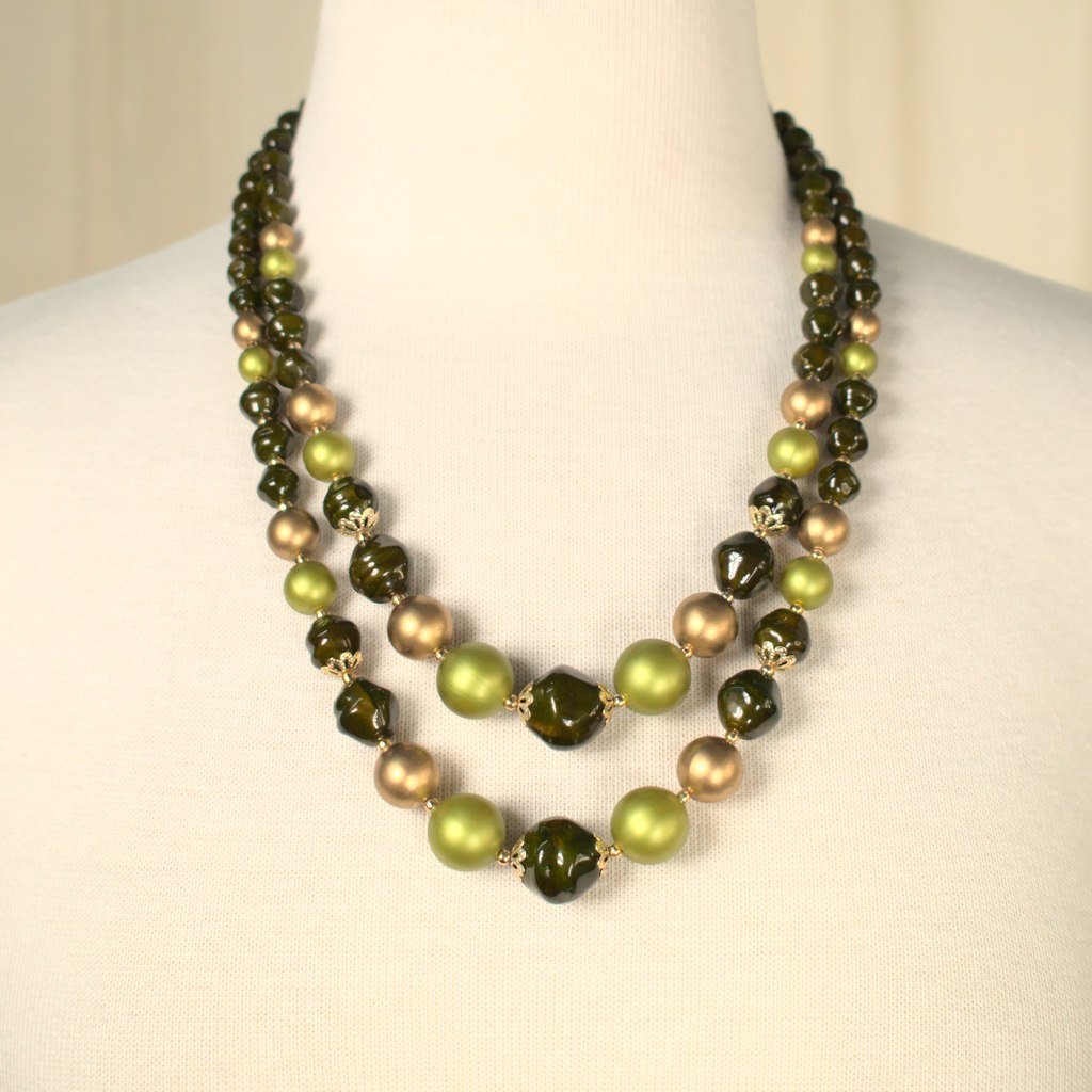 Brown & Lime Pearl Necklace Cats Like Us