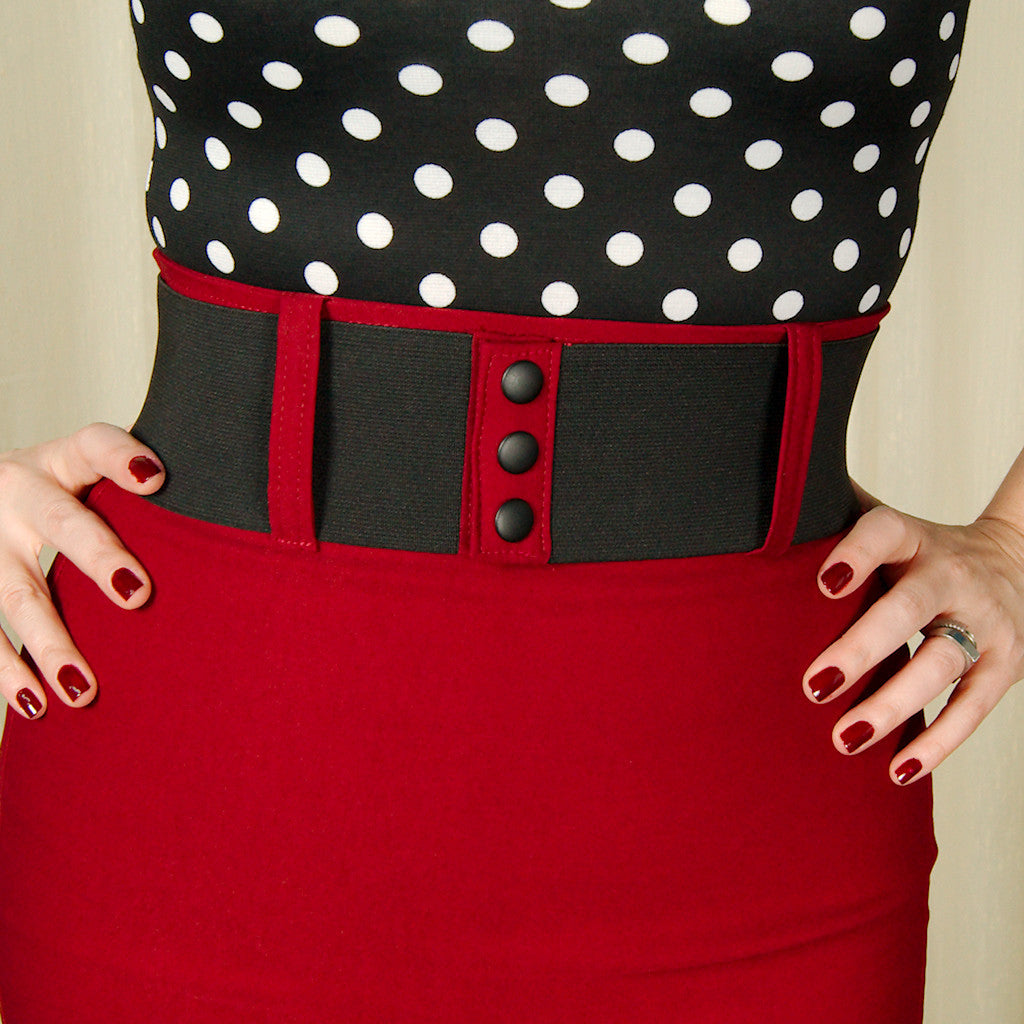 Burgundy Wiggle Skirt with Belt – Cats Like Us