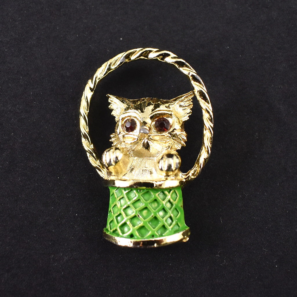 Cat In a Basket Brooch Pin Cats Like Us