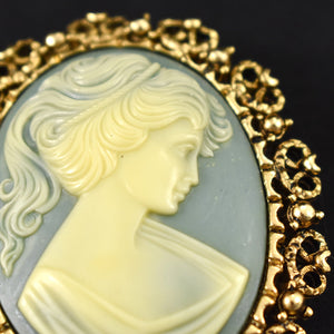 Cream & Blue Lady Cameo Brooch Cats Like Us