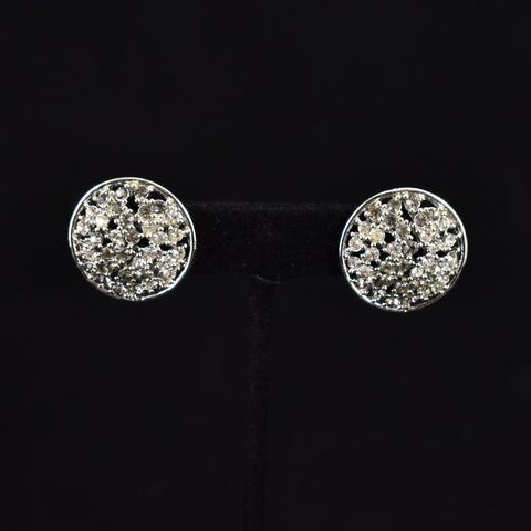 Round Clear & Gray Rhinestone Earrings