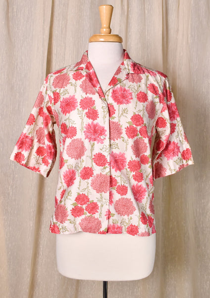 1960s Pink Mum Floral Loop Collar Blouse