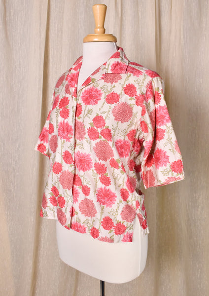 1960s Pink Mum Floral Loop Collar Blouse