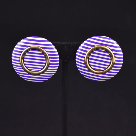 Large Purple Striped Statement Earrings