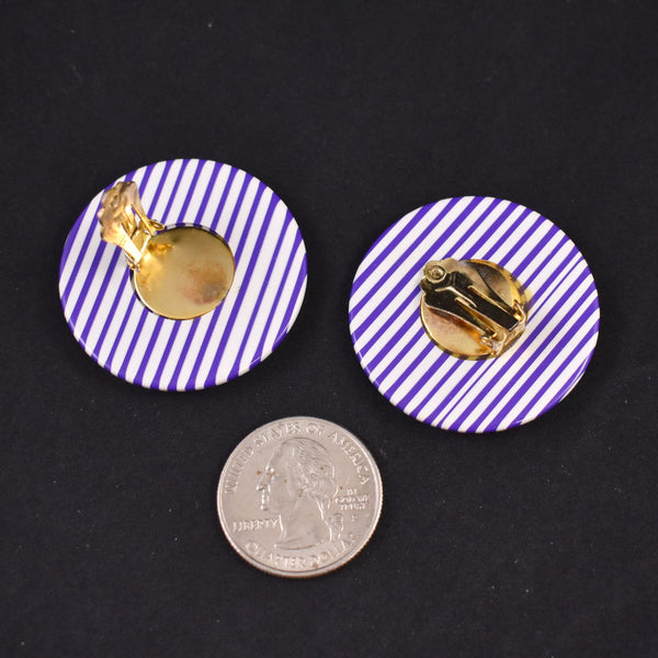 Large Purple Striped Statement Earrings