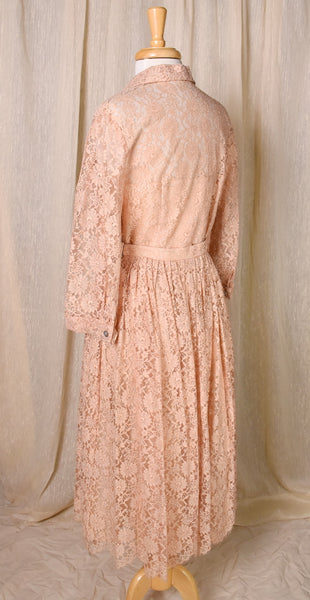 1950s Dusty Rose Sheer Illusion Scallop Lace Skirt Set