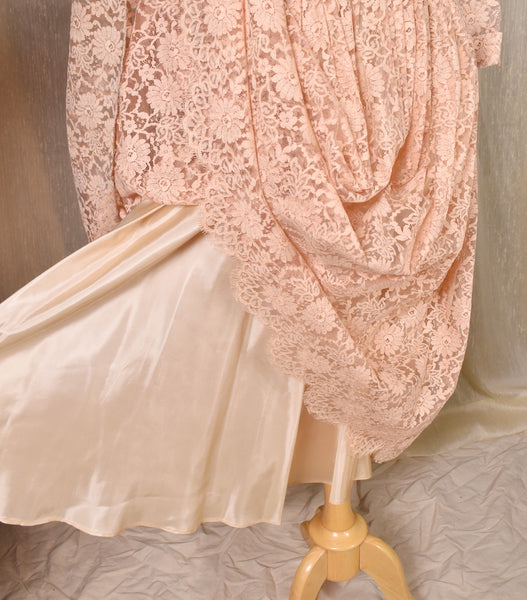 1950s Dusty Rose Sheer Illusion Scallop Lace Skirt Set