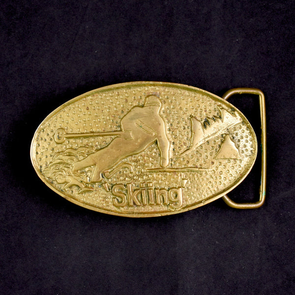 1970s Skiing Solid Brass Belt Buckle