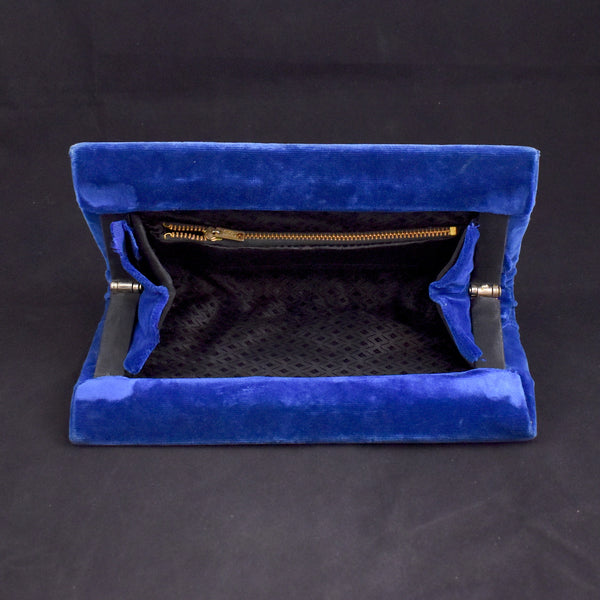 1950s Simple Blue Velvet Clutch Bag