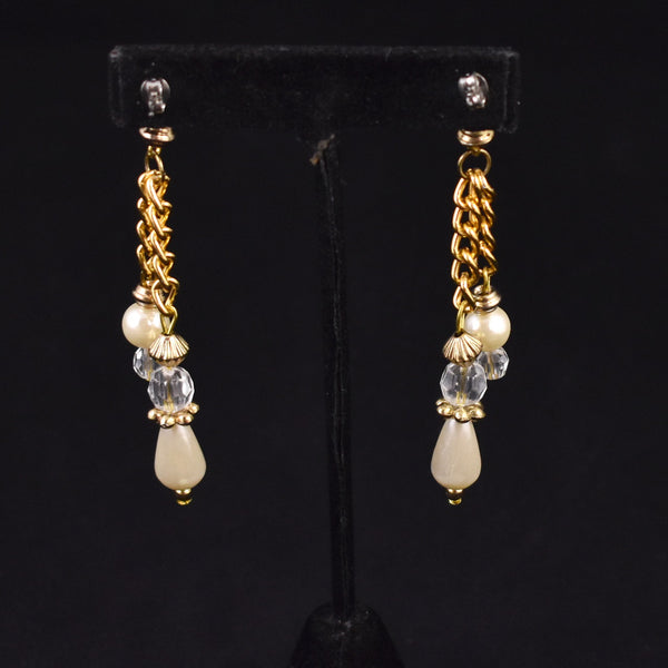 Dangling Chain & Pearl Earrings