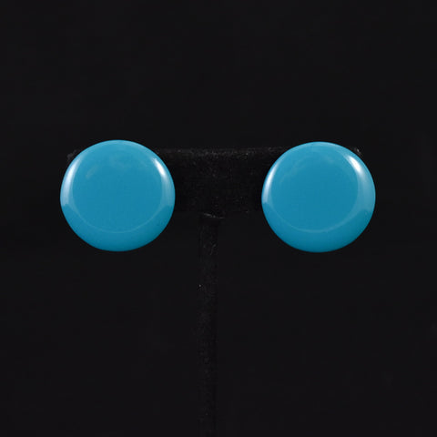 Teal Dot Enamel Button Earrings
