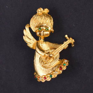 Lute Rocking Angel Brooch Pin