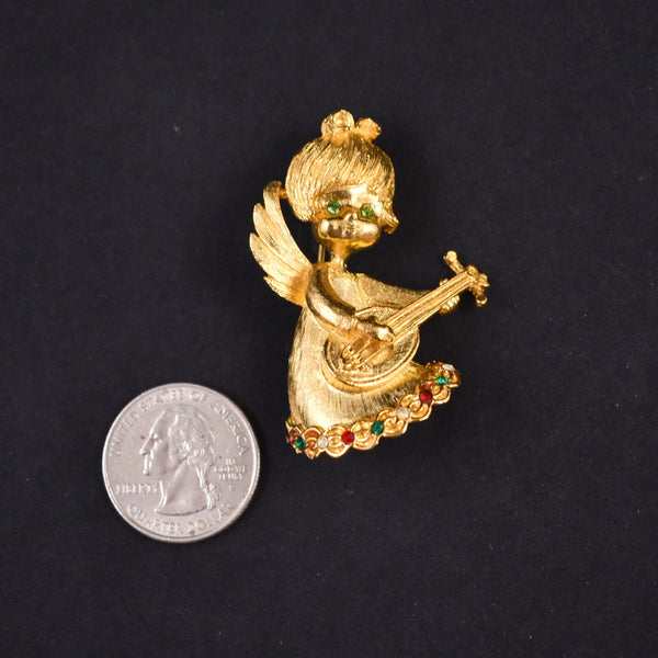 Lute Rocking Angel Brooch Pin