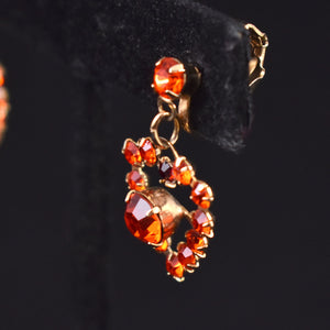 Orange Rhinestone Heart Dangling Earrings