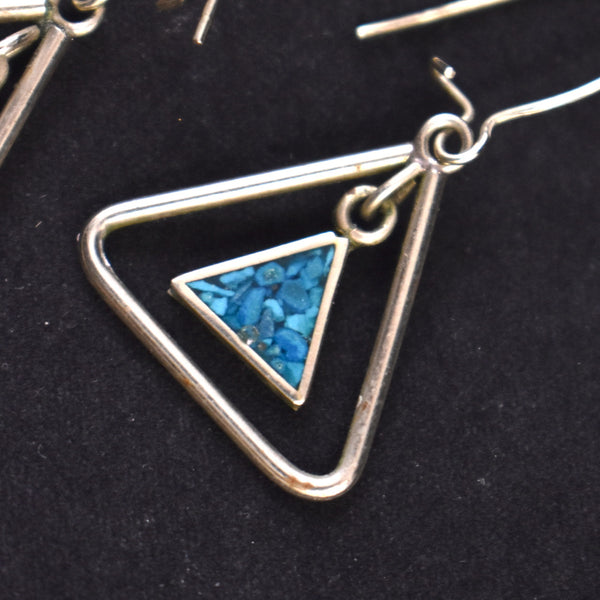 Sterling and Turquoise Triangle Earrings