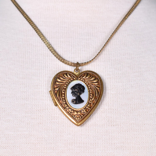 Large Heart Cameo Locket Necklace