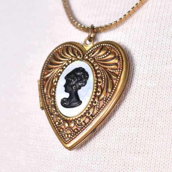 Large Heart Cameo Locket Necklace