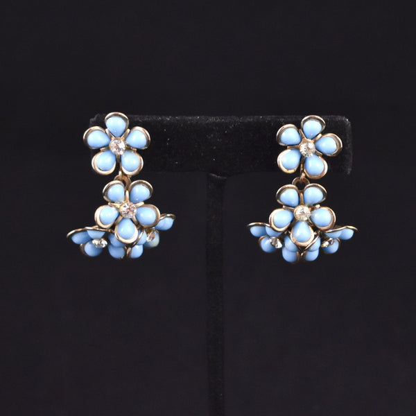 Blue Rhinestone Flower Earrings