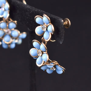 Blue Rhinestone Flower Earrings