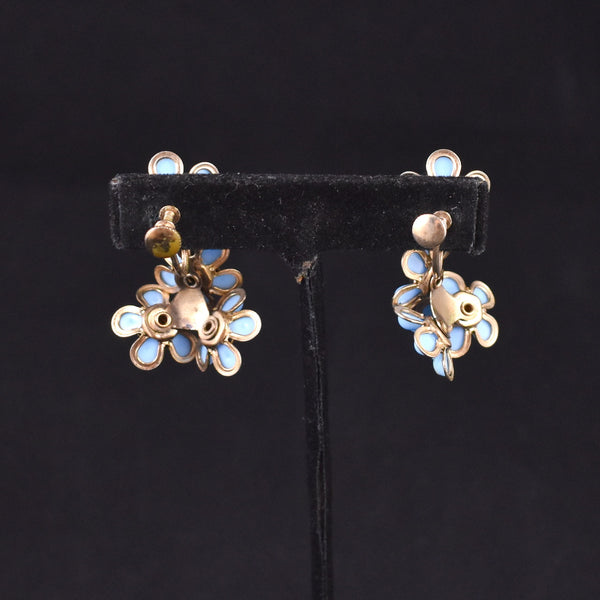 Blue Rhinestone Flower Earrings