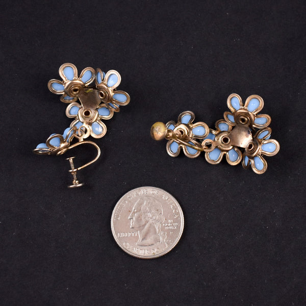 Blue Rhinestone Flower Earrings