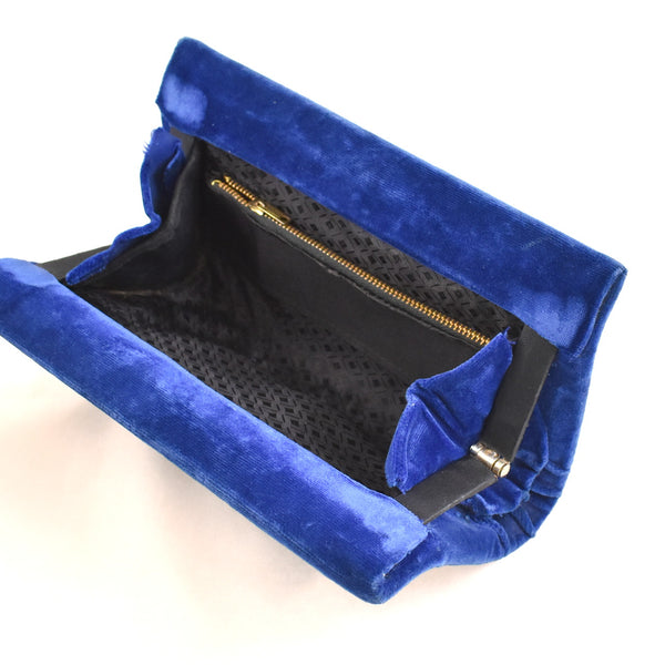 1950s Simple Blue Velvet Clutch Bag
