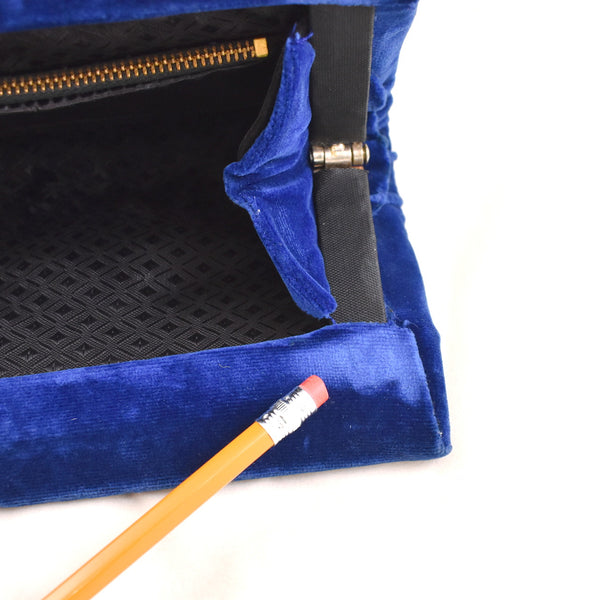 1950s Simple Blue Velvet Clutch Bag