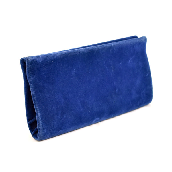 1950s Simple Blue Velvet Clutch Bag