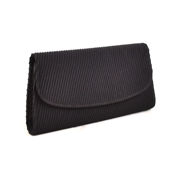 1940s Black Pleated Fabric Clutch Bag