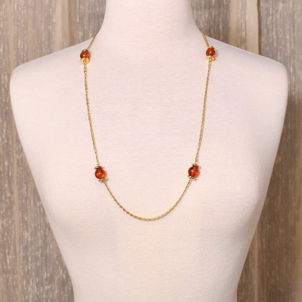 Simple Brown Bead Gold Chain Necklace