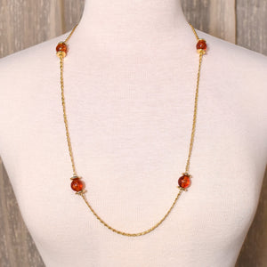 Simple Brown Bead Gold Chain Necklace