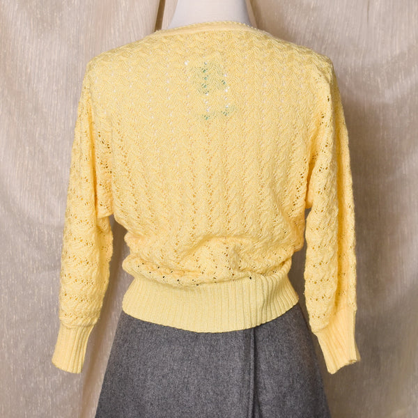 1980s Yellow Open Knit Raglan Sleeve Sweater